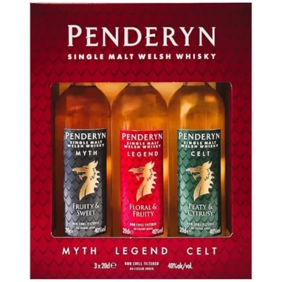 Image of Penderyn Dragon Range Gift Set Contains 3 x 20 cl Award Winning Welsh Single Malt Whiskies, 40% ABV, Great for Christmas and Birthdays