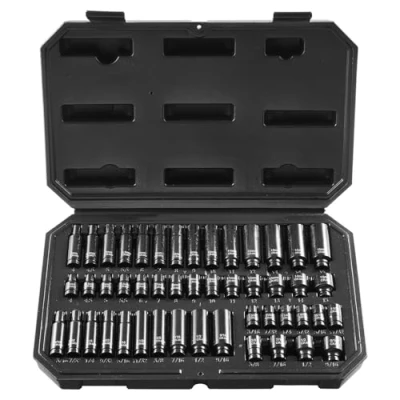 Image of VEVOR 1/4&quot; Drive Impact Socket Set, 48 Piece Deep &amp; Shallow Set SAE 3/16&quot; 9/16&quot; and Metric 4 15mm, 6 Point Cr Mo Alloy Steel for Auto Repair, Easy to Read Size Markings, Storage Case