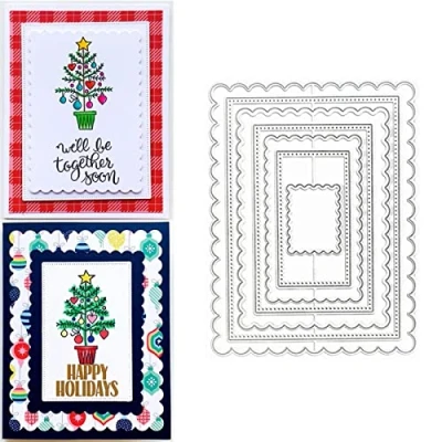 Image of hinana 7pcs/Set Rectangle Frame Metal Die Cuts, Scallops Stitched Nesting Tag Background Cutting Dies Cut Stencils for DIY Scrapbooking Album Decorative Embossing Paper Card Making