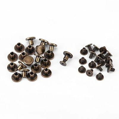 Image of Hilitand 20pcs Flat Head Copper Brass Screws Nuts Nails Rivets Leather Cap Accessory Set Craft Rivets(6.5mm)