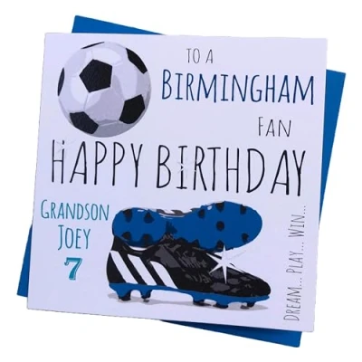 Image of WHITE COTTON CARDS PERSONALISED Birmingham FC Football Club Fan Birthday Card (67 PER)