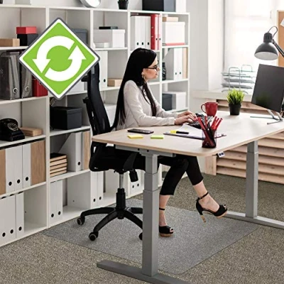 Image of Floortex Evolutionmat Recyclable Chair Mat for Standard Pile Carpets, 120 x 90 cm, Up to 50% Enhanced Polymer, Tinted, 90cm 120cm