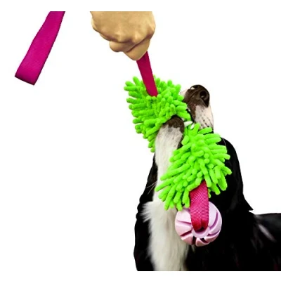 Image of DINGO Floatable Tug Toy with a Flavoured Ball and Bungee Handle, Handmade Dog Chaser for Play, of War, Agility, Fetch, Water Training, Microfiber Green 15589 2