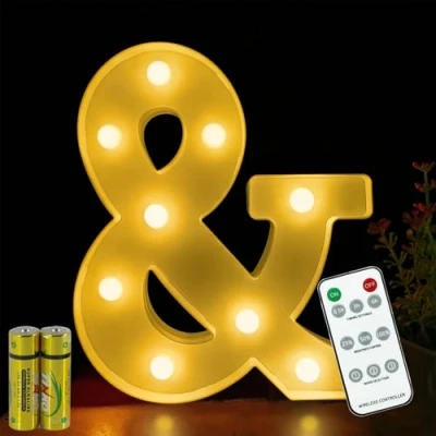 Image of HONPHIER® Letter Lights Decorative LED Alphabet Remote Control Marquee Decoration Light Up Sign Battery Operated for Birthday Party Wedding Receptions Holiday Bar Home Bedroom Bath Decor (&amp;)