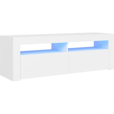 Image of vidaXL TV Cabinet with LED Lights Trendy, Durable and Spacious Unit Engineered Wood, White, Dimensions 120x35x40 cm Modern Style for Living Room, Bedroom
