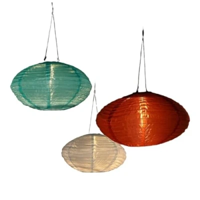 Image of NOMA Solar Mandarin Oval Lantern, 40 cm Colour May Vary (Pack of 1), Green/Light Blue/Burgundy