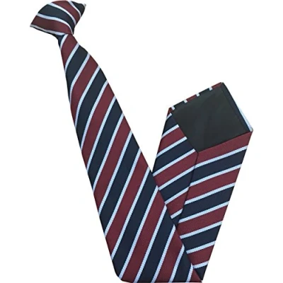 Image of Men&#039;s Striped Clip On Tie (Burgundy, Navy &amp; White Stripes)