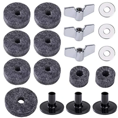 Image of Heveer Cymbal Accessories Replacement Kit, 18 Pcs Grey Includes Felts, Sleeves, Wing Nuts, Metal Washers, Hi Hat Clutches and Cup Felt for Protecting Cymbals