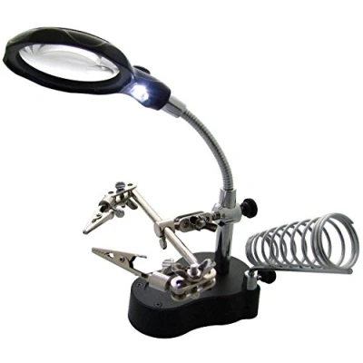 Image of JZK Soldering Helping Hands Magnifier Station, (3.5X, 12x) Dual Magnifying Glass Lens with led Light lamp and Stand for Soldering, Iron