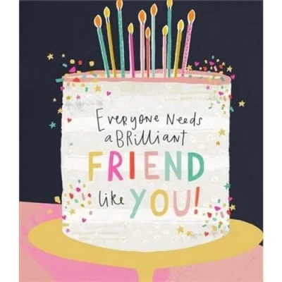 Image of UK Greetings Artistic Female &#039;Brilliant Friend&#039; Greeting Card Giant Birthday Cake With A Gold Foil Finish From The Carlton Cards Range