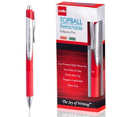 Image of Cello Topball Grip Retractable Ballpoint Pens Medium Point (1.0 mm) Red Pack of 12 Biro