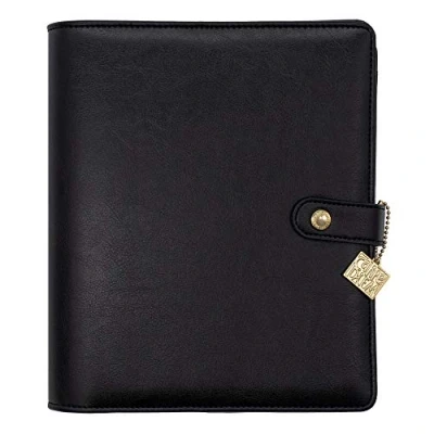 Image of Pukka Pad Carpe Diem A5 Planner with Undated Weekly &amp; Monthly Inserts, Dividers, Stickers More Faux Leather Cover Internal Pockets Gold Metal Ring Mechanism 10 x 9.5 2in, Black