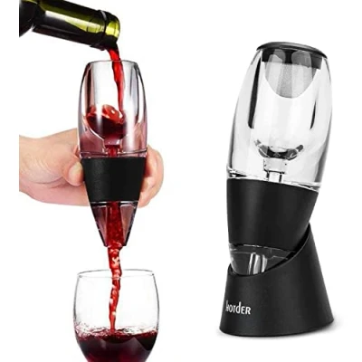 Image of Hotder Wine Aerator, Acrylic Red Decanter Pourer with Base Gift Set for Christmas New Year Party Lover Black