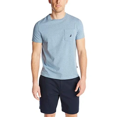 Image of Nautica Men&#039;s Solid Crew Neck Short Sleeve Pocket T Shirt, Deep Anchor Heather, S