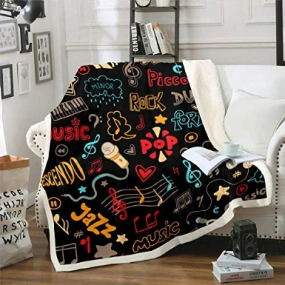 Image of Melody Music Fleece Throw Blanket Rock Theme Sherpa Jazz Classical Plush for Kids Boys Girls Musical Fuzzy Sofa Bed Couch Single 50x60 Inch