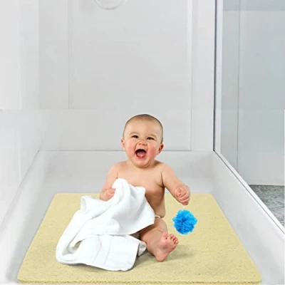 Image of Idyfodol Loofah Shower Mat non Slip Anti Mould with Puff Machine Washable Bath Mats for Inside Shower, Tub, Kitchen and Outdoor 60x60 cm (Beige, Square Large)