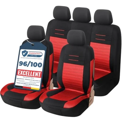 Image of Upgrade4cars Car Seat Covers Full Set Universal Black Red Washable Cover for Front Seats, Rear Bench &amp; Headrest Interior Accessories Women and Men