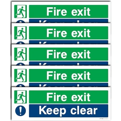 Image of Evoges Self Adhesive Fire Exit Keep Clear Sign 300mm x 100mm (5)