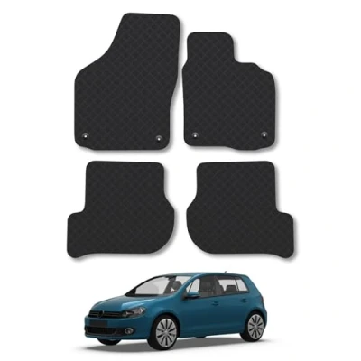 Image of 5mm Rubber Car Mats Compatible With VW Golf (2008 2013) Tailored Fit Floor Set Accessory Custom Anti Slip Backing Heavy Duty Waterproof Easy Clean Durable All Weather Full Coverage