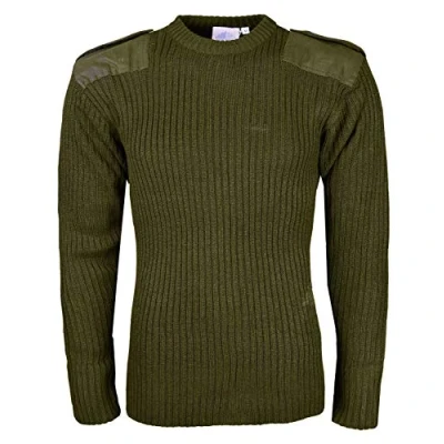Image of Mens Security Jumpers Military Army Style Knitted Crew Neck Jumper with Soulder Equalettes and ELbow Patches (3X Large, Olive)
