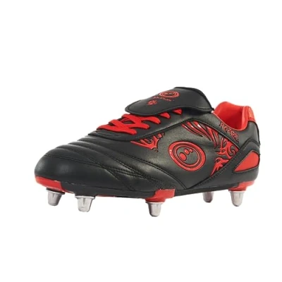 Image of Optimum Boy’s Razor 6 Studs Rugby Boots Sturdy Material, Lace Up Lightweight Flexible and Comfortable Fit Mesh Lining (Red), 3 UK