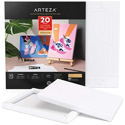 Image of ARTEZA Mixed Media Paper Foldable Canvas Pad, 9.5x9.5 Inches, 20 Sheets, DIY Frame, Heavyweight Multimedia Paper, 228 lb, 370 GSM, Acid Free, Art Supplies for Painting &amp;