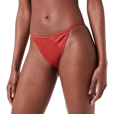 Image of PUMA Women&#039;s Ribbed Tanga Bikini Bottoms, Brown Combo, Small