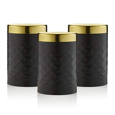 Image of Swan SWKA17523BLKN Gatsby Set of 3 Kitchen Canisters, Tea Coffee Sugar, Black, One Size