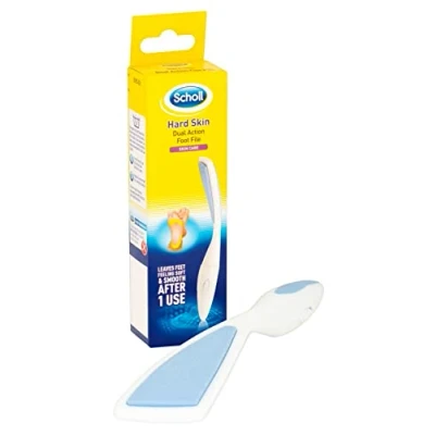 Image of Scholl Hard Skin Foot File Double Action Footfile for Removal and Rough Smoothing, Soft Grip Extendable Handle Comfortable Use