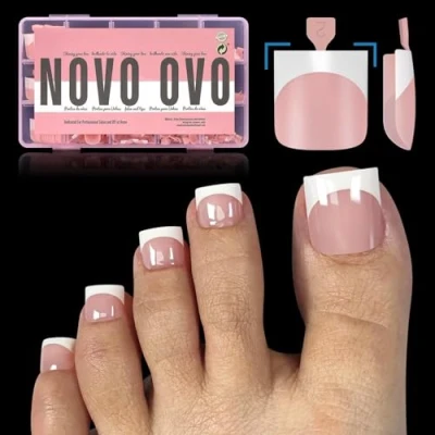 Image of NOVO OVO Instant Apex Sculpted Square OMBRE French Tip Nail Tips, Extra Thick Pre applied Primer &amp; Base Coat, BABY PINK Full Cover False Nails Fake Extensions, Press on 15 sizes 150 pcs