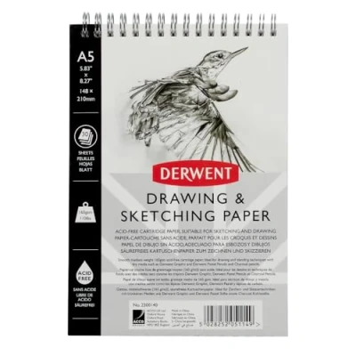 Image of Derwent Sketch Pad A5 Portrait, Drawing &amp; Writing, 30 Sheets, Acid Free Paper, Wirebound Spine, Professional Quality, 2300140
