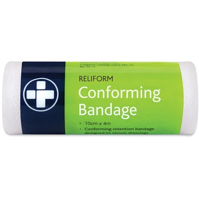 Image of Reliance Medical Reliform Conforming Bandage, Soft, Lightweight, Comfortable, and Highly Stretchy, Ideal for Securing Dressings Wound Care, 10 cm x 4 m, Pack of