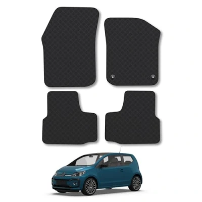 Image of 5mm Rubber Car Mats Compatible With VW Up (2012+) Tailored Fit Floor Set Accessory Custom Anti Slip Backing Heavy Duty Waterproof Easy Clean Durable All Weather Full Coverage Clips
