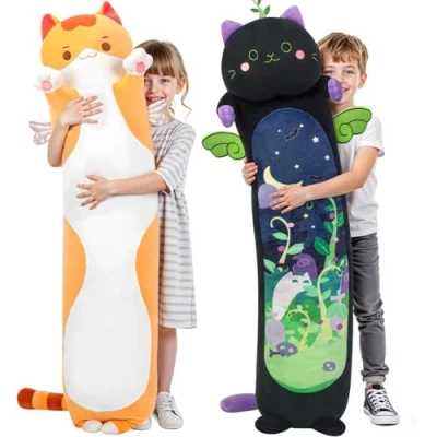 Image of Mewaii 36in Long Cat Plush Pillows Stuffed Animals Squishy Plushie Cute Kitty Sleeping Hugging Pillow Soft Toys for Kids(Orange)
