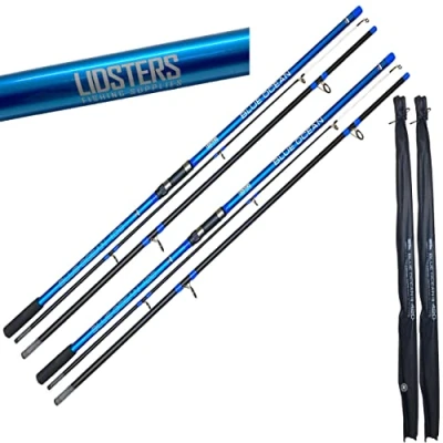 Image of 2 Lidsters fishing 14ft rod 3pc 4.2m Blue Ocean sea Beach Pier rods + Cloth