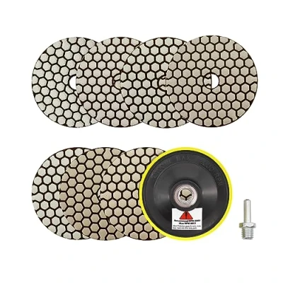 Image of Dry Diamond Polishing Pads 4&quot;/100mm 7pcs Grit 50/100/200/400/800/1500/3000 Polish Pad Kit with M14 Backer Pad+Adapter for Granite Marble Artificial Stone Quartz Angle Grinder SANLEETEK