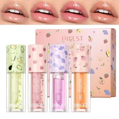 Image of Mrettick Hydrating Lip Gloss 4 Pack Moisturizing Balm Fruit Flavored Glow Oil Set Care Kit，Beauty Gifts Sets for Women (#2, M)