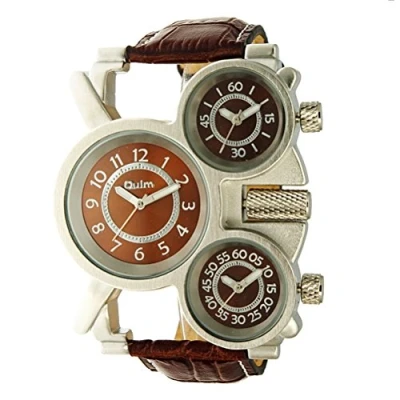 Image of Oulm Three Time Display Quartz Mens Military Army Sport Wrist Watch Coffee