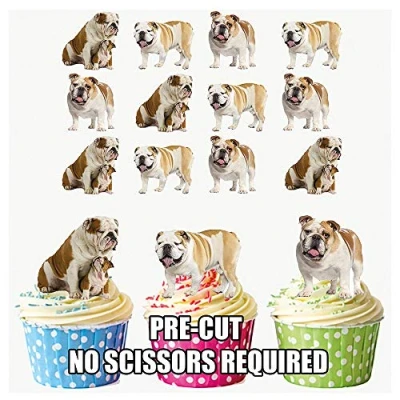Image of AK Giftshop PRE CUT Cute Bulldogs Edible Cupcake Toppers/Cake Decorations (Pack of 12)