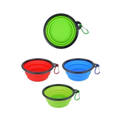Image of HENBRANDT Silicone Travel Dog Bowl with Carabiner Clip 350ml Small Portable Water 3 Assorted Colours Fold Down Pop Up Bowls Toys and Accessories, Red, Black, Blue