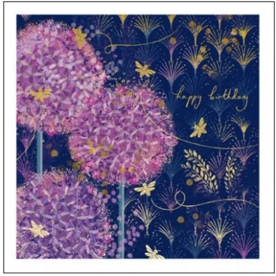 Image of Woodmansterne Artistic Female Open Happy Birthday Greeting Card Eco friendly From The Opium Range Agapanthus Gold Foil Finish