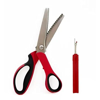 Image of Professional Sewing Scissor Wavy with Handle Denim Zig Zag Scissors for Fabric Silk Paper Craft (148)