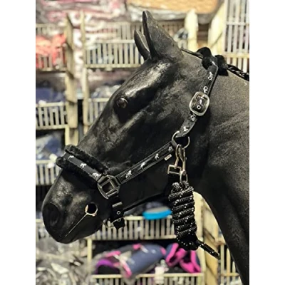 Image of Equipride Horse Print Padded Nylon Headcollars with Matching Lead Rope Black (Small Pony)