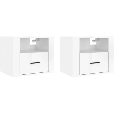 Image of vidaXL Wall mounted Bedside Cabinets 2 pcs High Gloss White 50x36x40cm