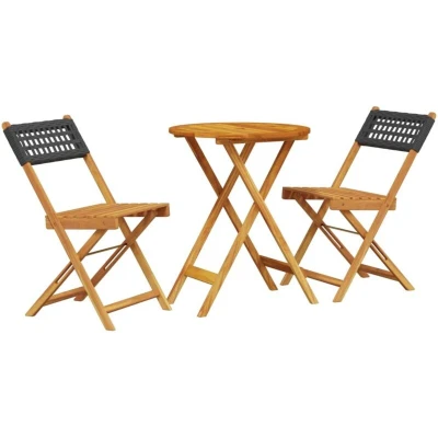 Image of vidaXL 3 Piece Bistro Set Black Poly Rattan and Solid Wood