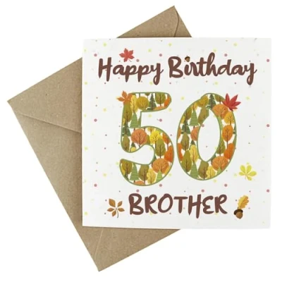 Image of Brother 50th Birthday Card Autumn Leaves Wildflower Seed Eco Friendly Plantable Greetings for