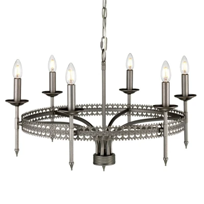 Image of Crown 6 Light Chandelier Iron Finish, E14