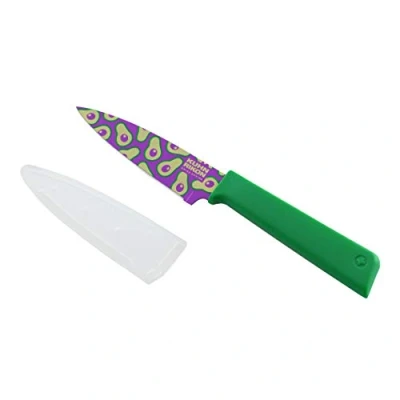 Image of Kuhn Rikon 20492 Funky Fruit Avocado COLORI+ Non Stick Straight Paring Knife with Safety Sheath, Stainless Steel, 19 cm,