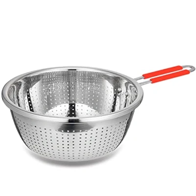 Image of Contiup 304 Stainless Steel Colander, Large Capacity Metal Strainer with Handle Colander for Kitchen Washing Vegetables, Fruit and Rice Draining Cooked Pasta