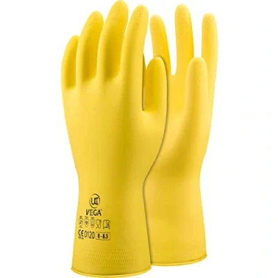 Image of 10 x UCi Vega™ 30cm Latex Gauntlet Lightweight Durable Embossed Powergrip™ Rubber Gloves Yellow or Blue (10 / XL, Yellow)